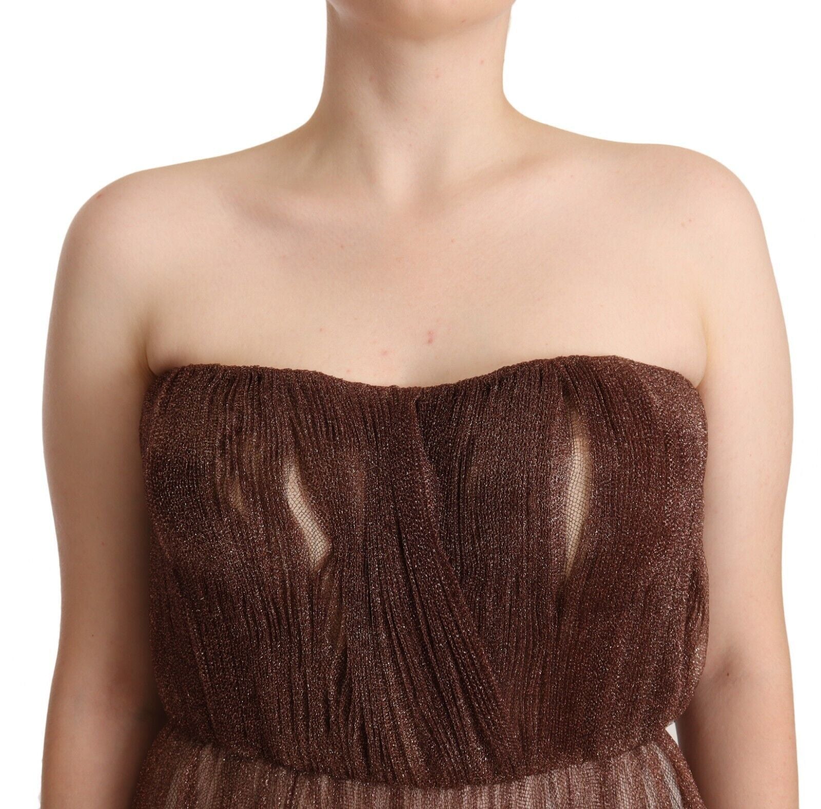 Metallic Bronze Polyester Maxi Gown Dress - ventzia