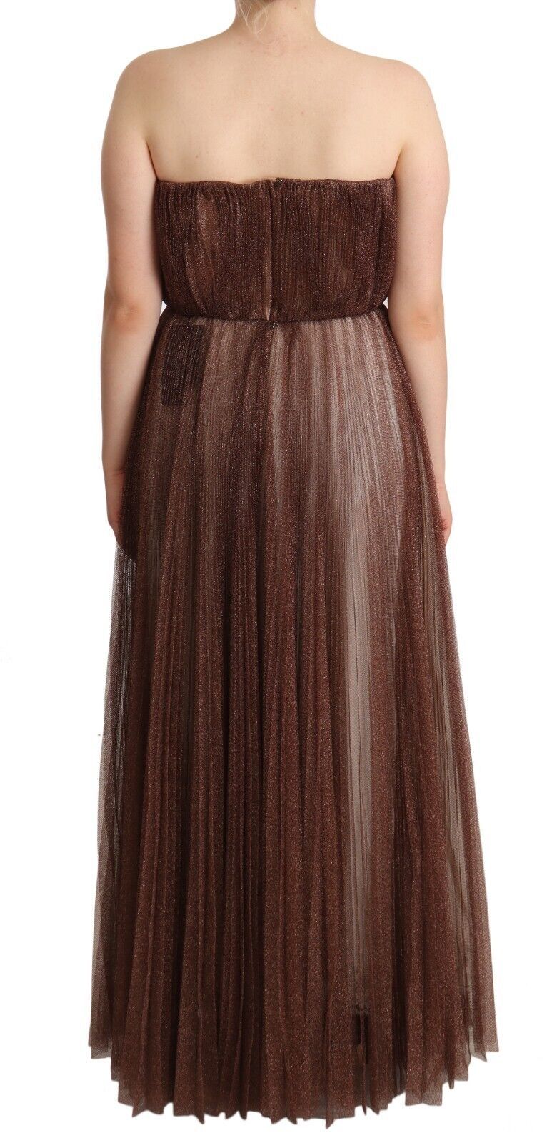 Metallic Bronze Polyester Maxi Gown Dress - ventzia