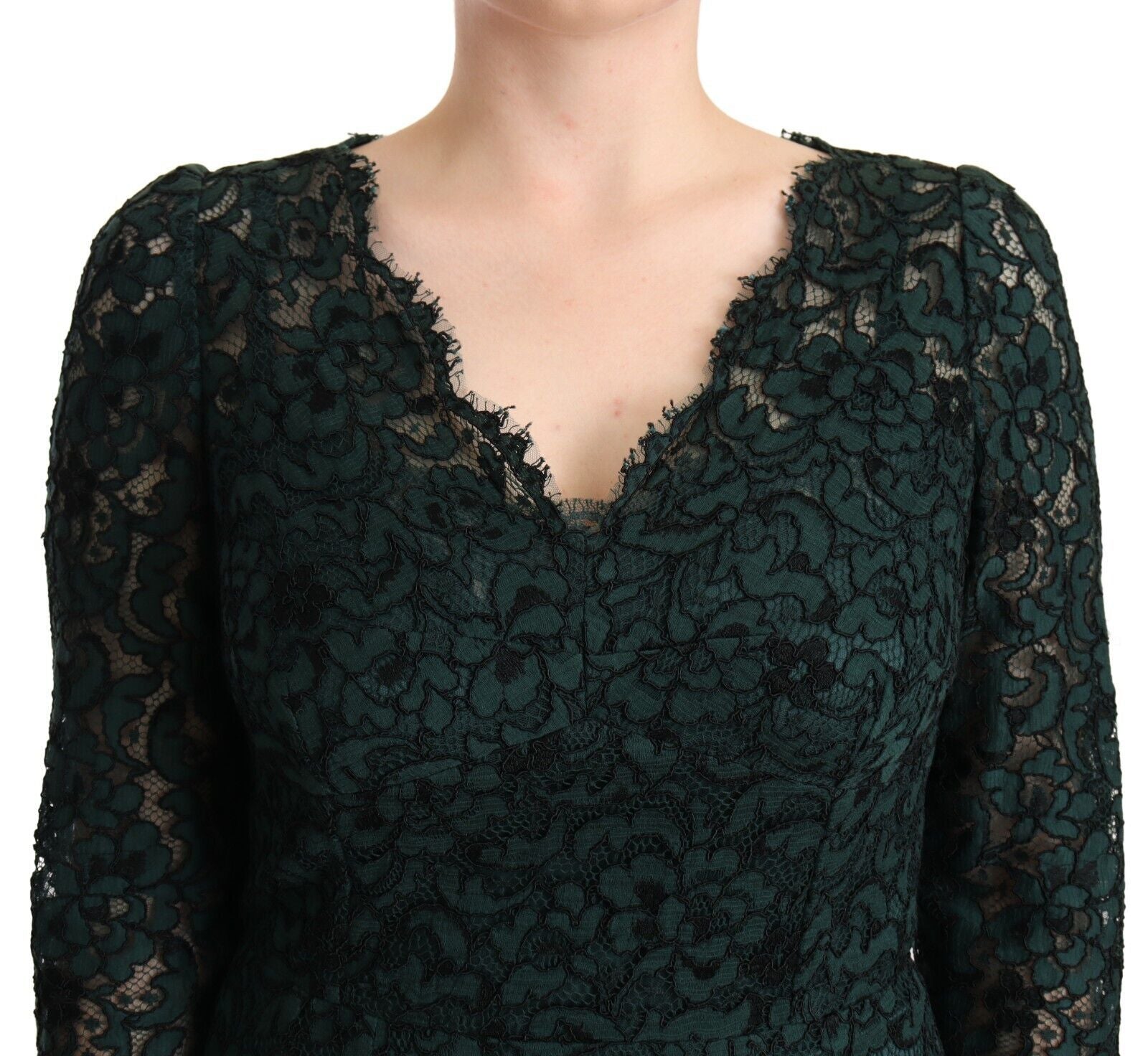 Green Floral Lace Maxi Floor Length Dress - ventzia