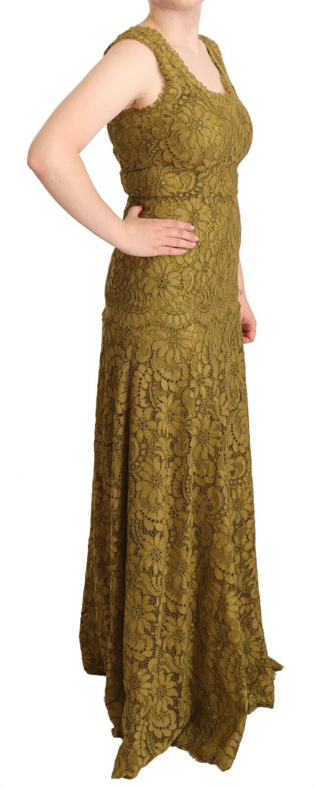 Brown Floral Lace Maxi Floor Length Dress - ventzia