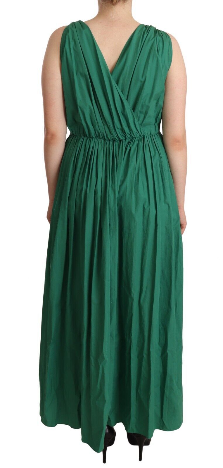 Green Cotton Sleeveless V-neck Dress - ventzia