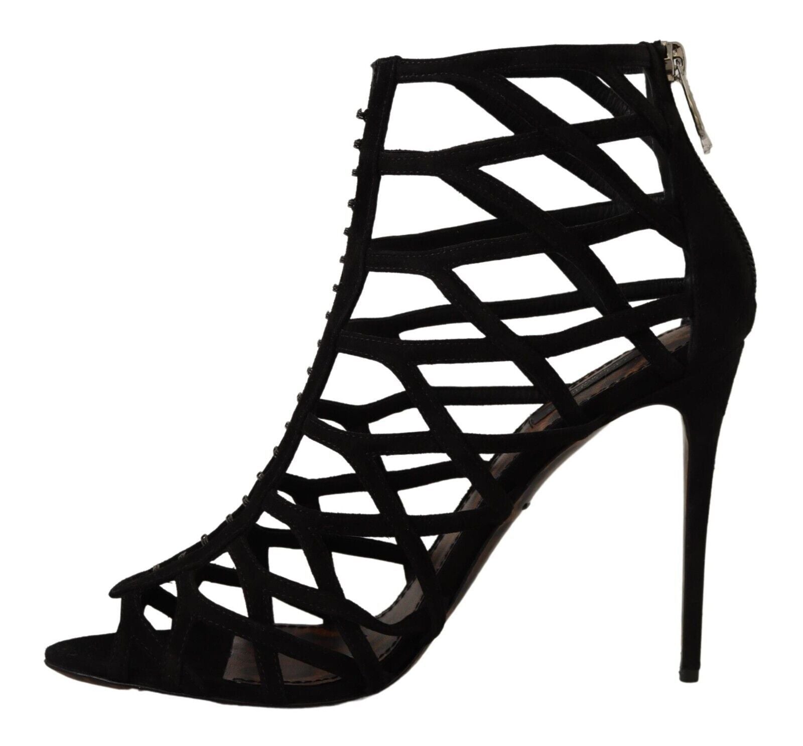 Black Suede Stiletto Heels Bette Sandals Shoes - ventzia