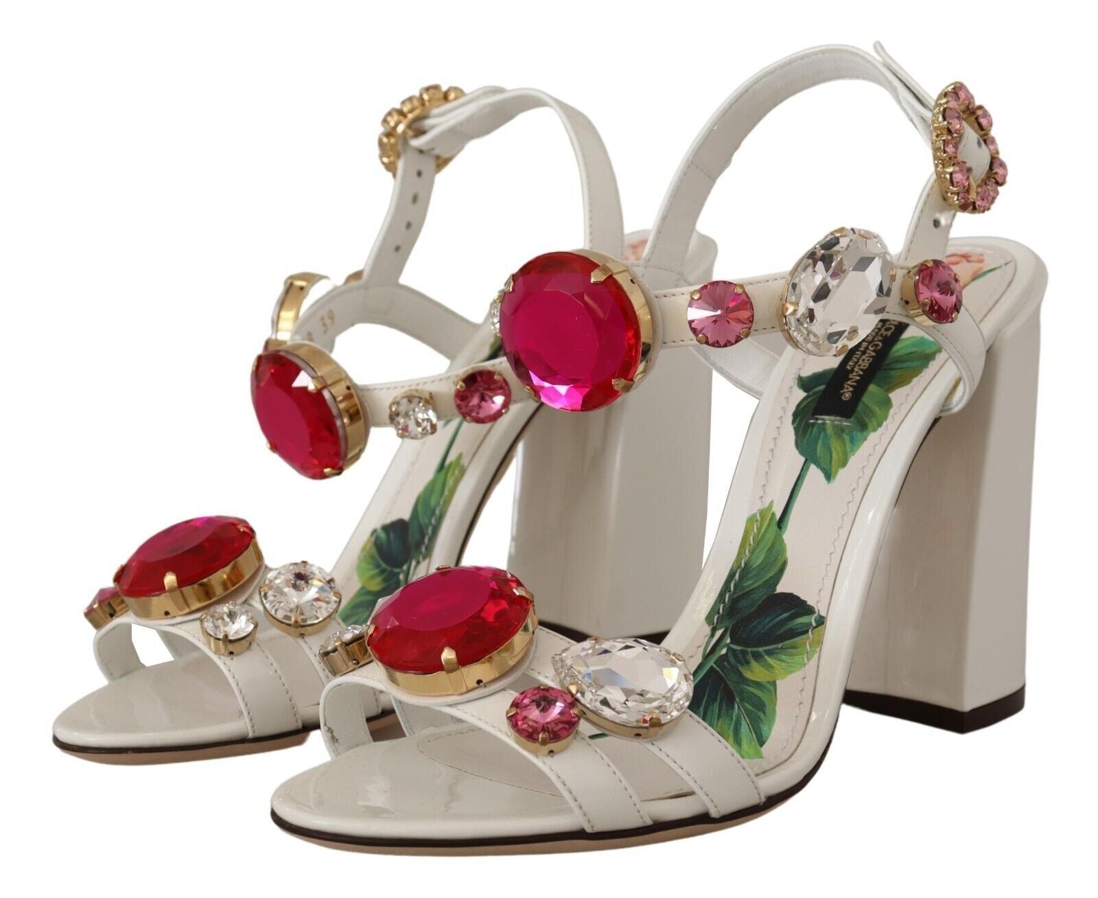 White Leather Crystal Keira Heels Sandals Shoes - ventzia