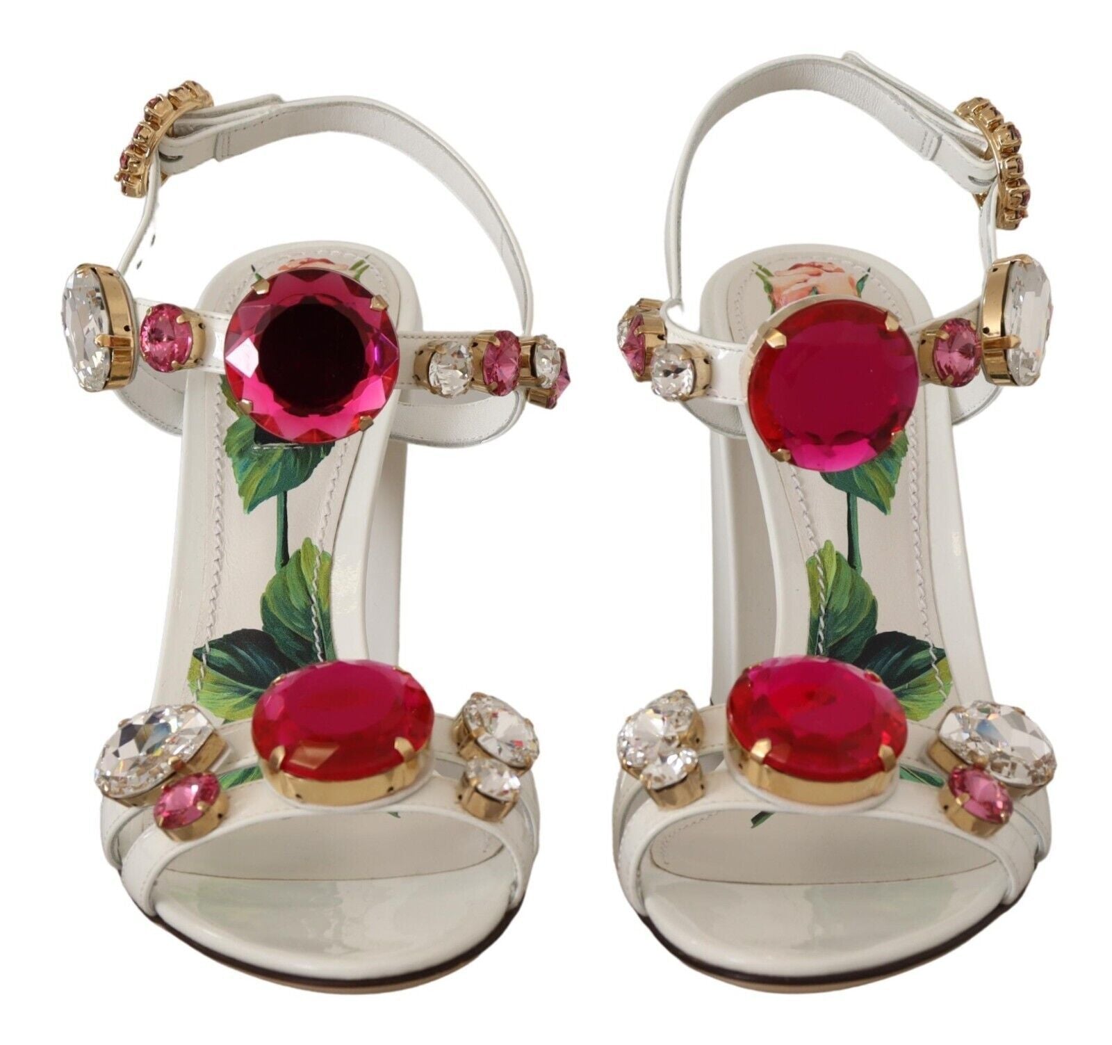 White Leather Crystal Keira Heels Sandals Shoes - ventzia