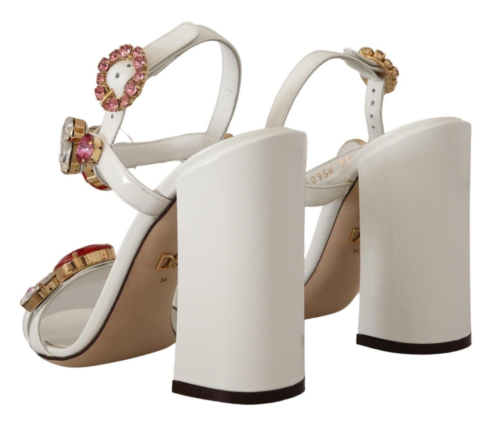 White Leather Crystal Keira Heels Sandals Shoes - ventzia