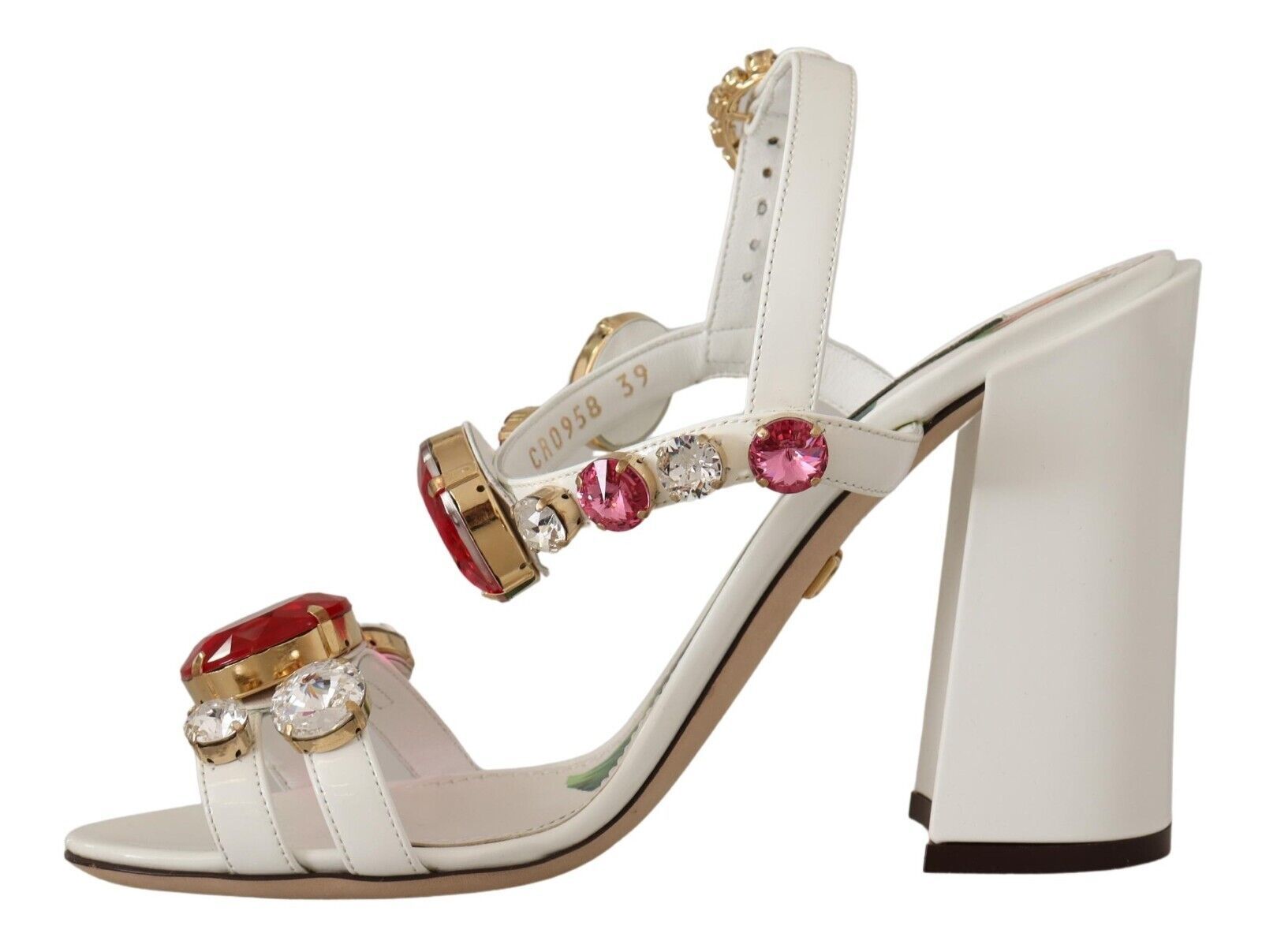 White Leather Crystal Keira Heels Sandals Shoes - ventzia