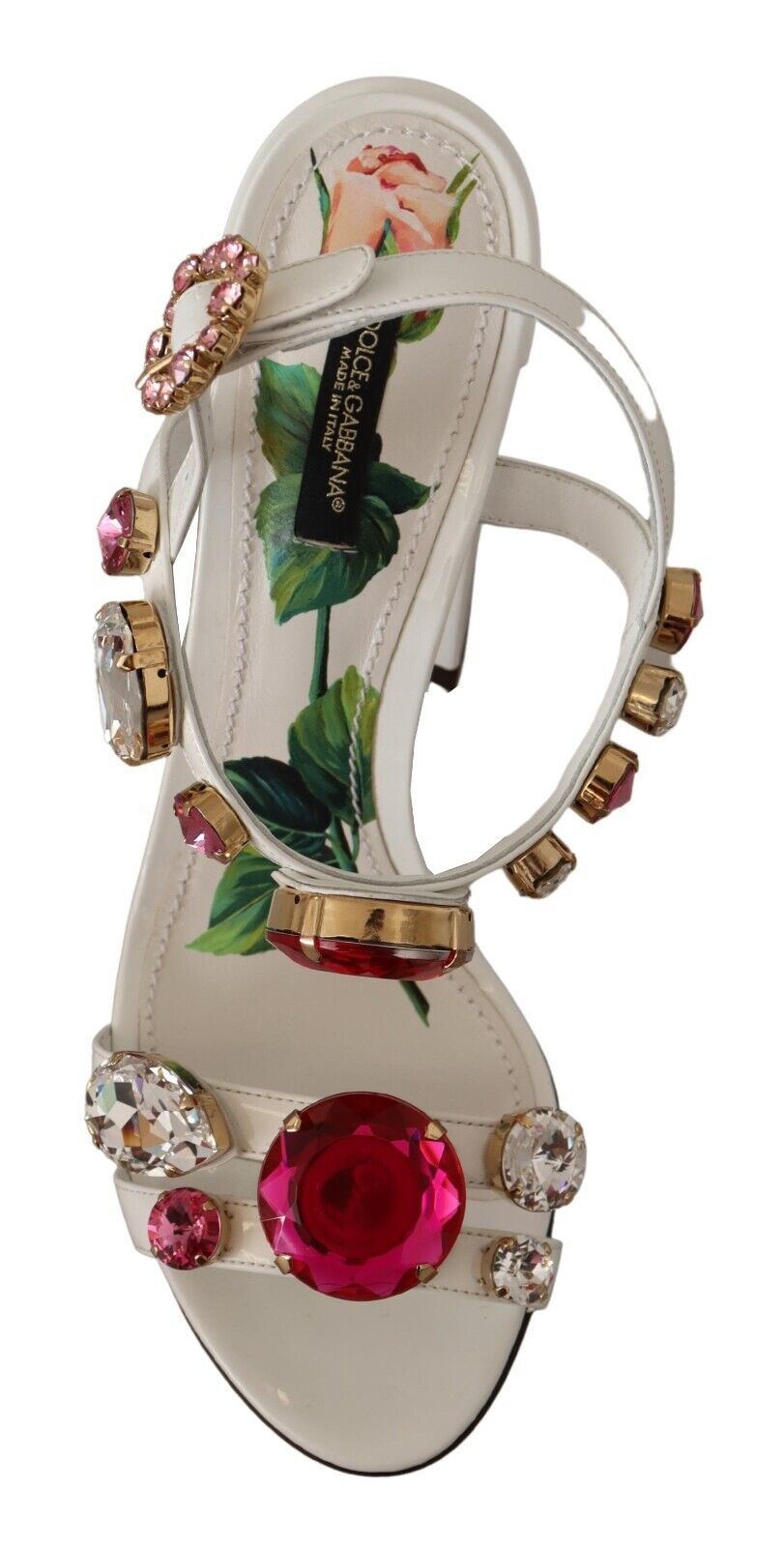 White Leather Crystal Keira Heels Sandals Shoes - ventzia