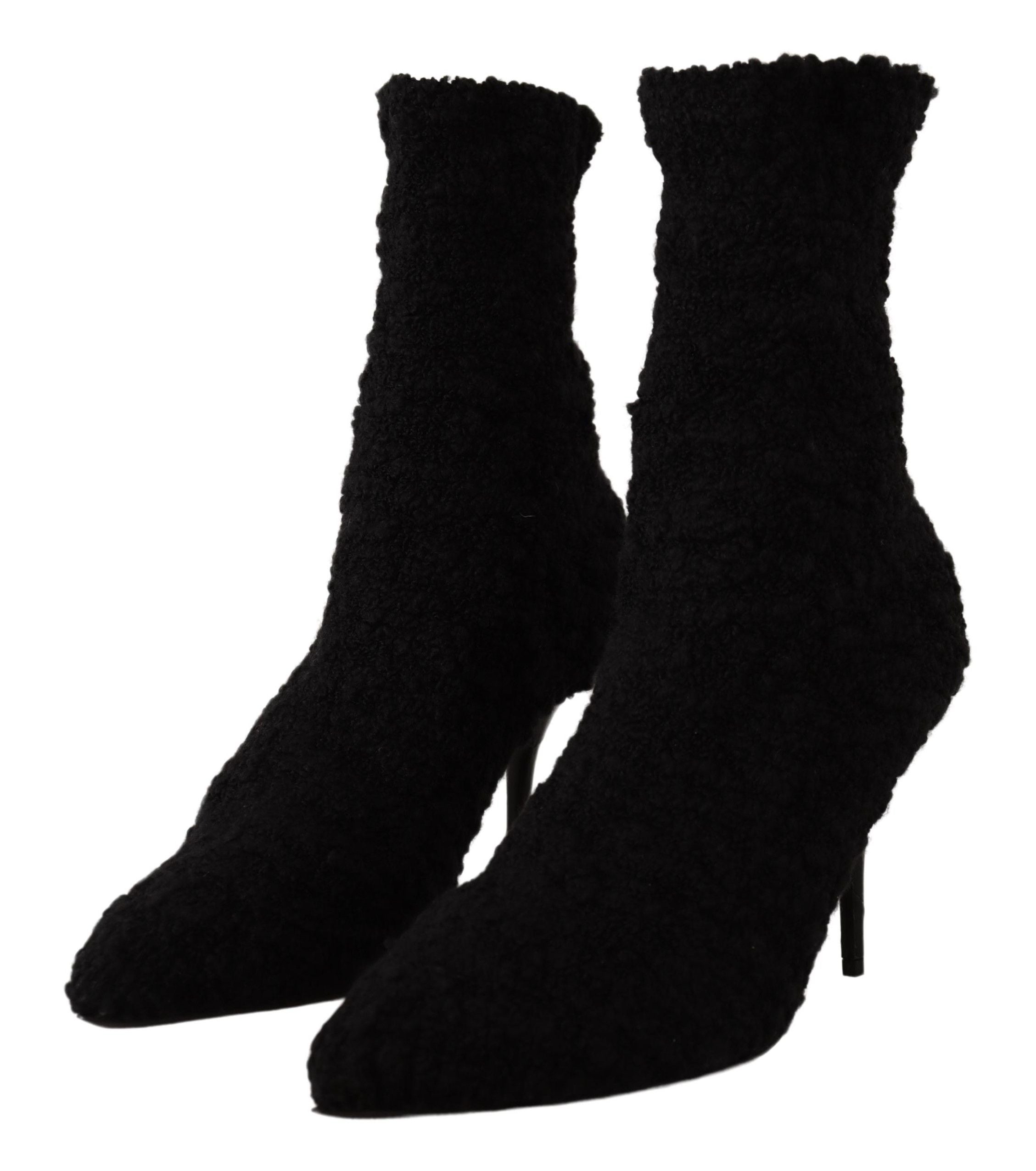 Black Stiletto Heels Mid Calf Women Boots - ventzia