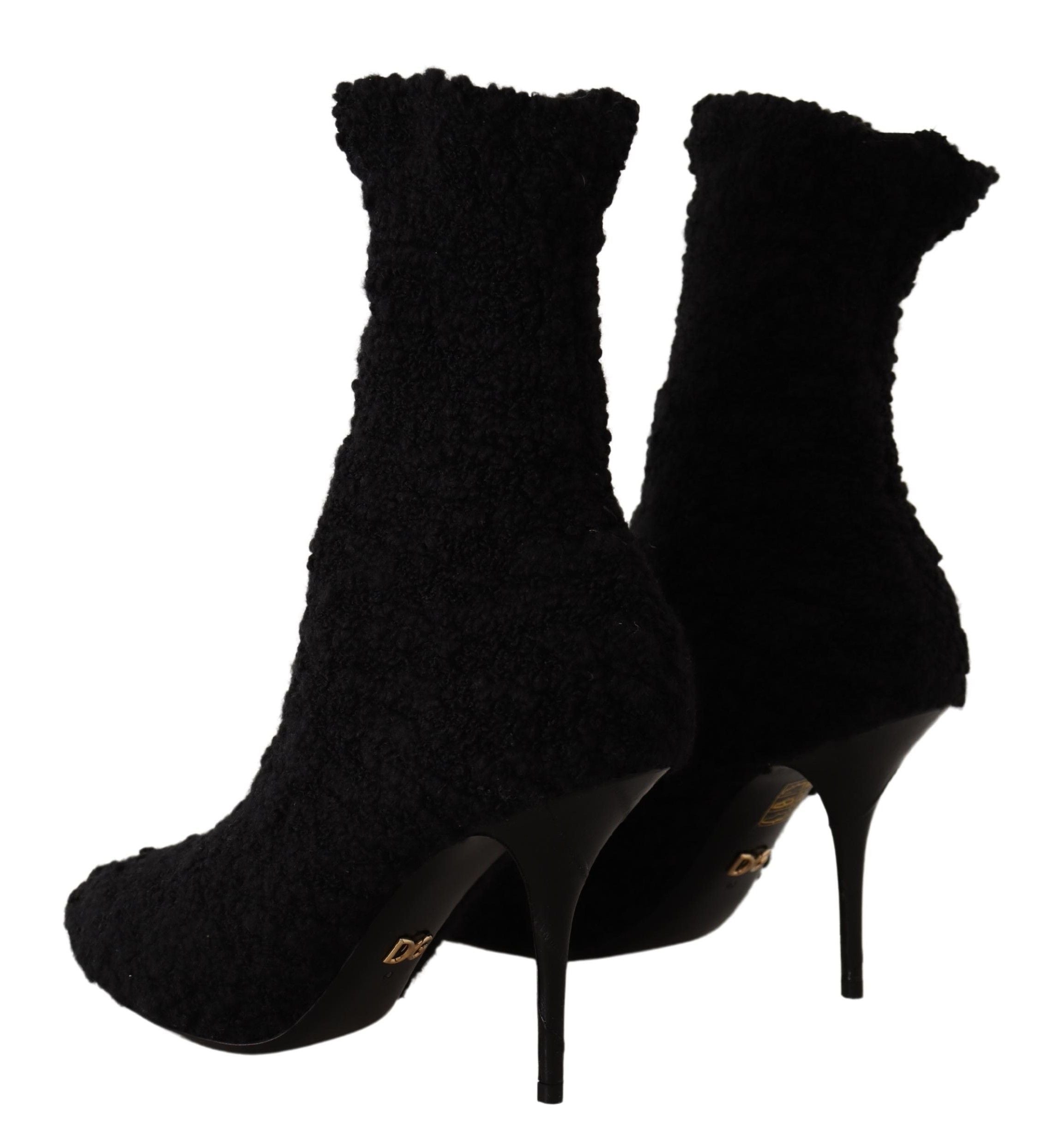 Black Stiletto Heels Mid Calf Women Boots - ventzia