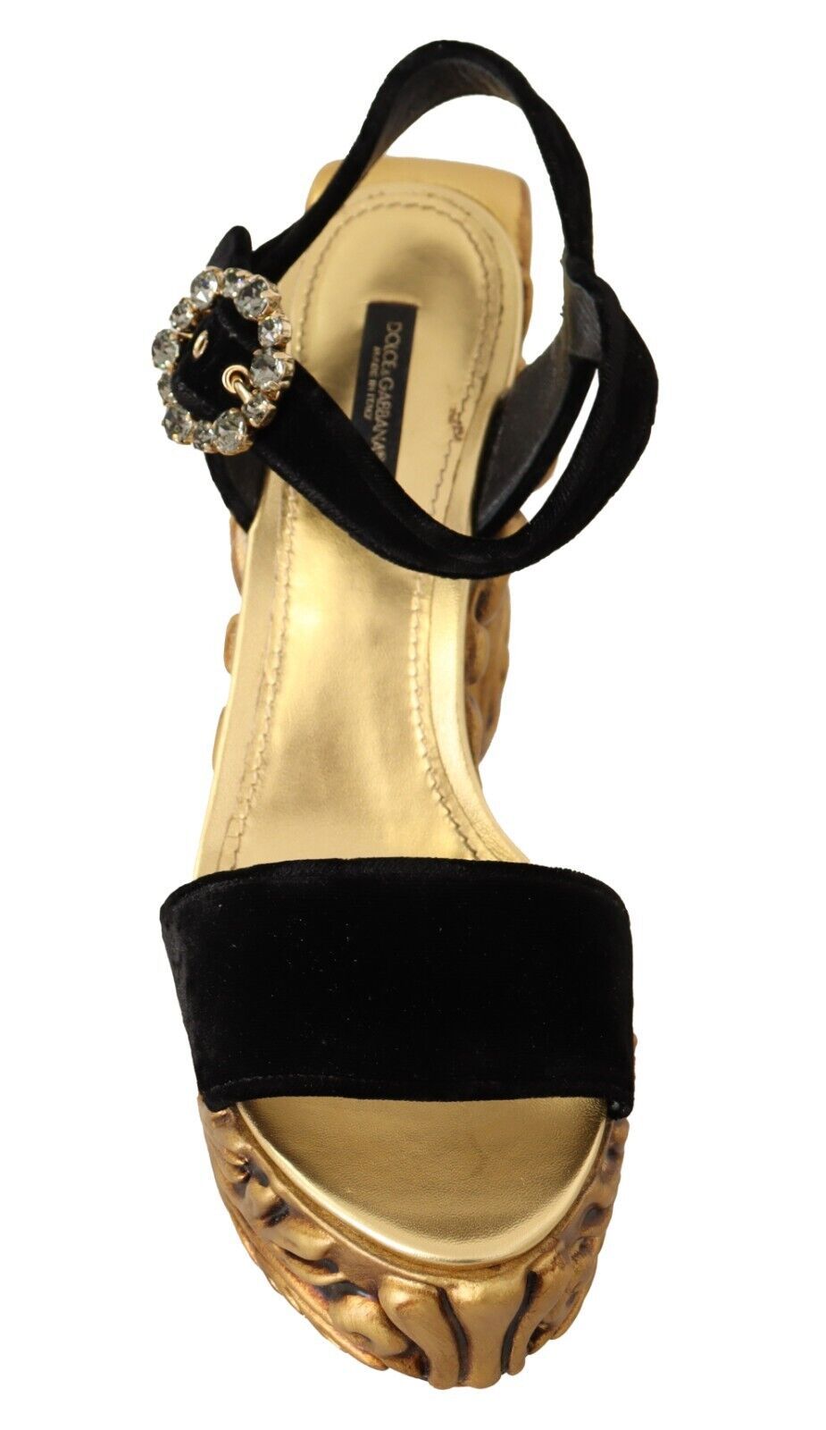 Black Gold Baroque Velvet Heels Crystal Shoes - ventzia