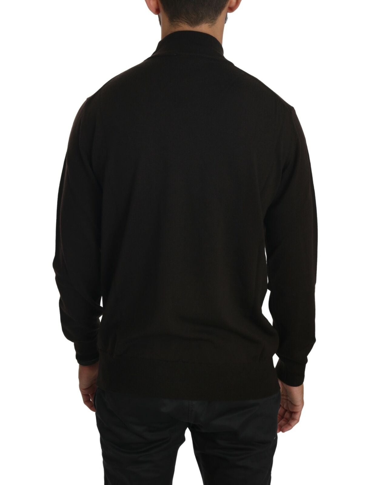 Brown Turtle Neck Pullover Wool Sweater - ventzia