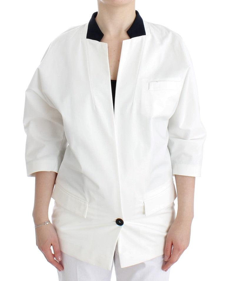 Chic White Cotton Blend Blazer - ventzia