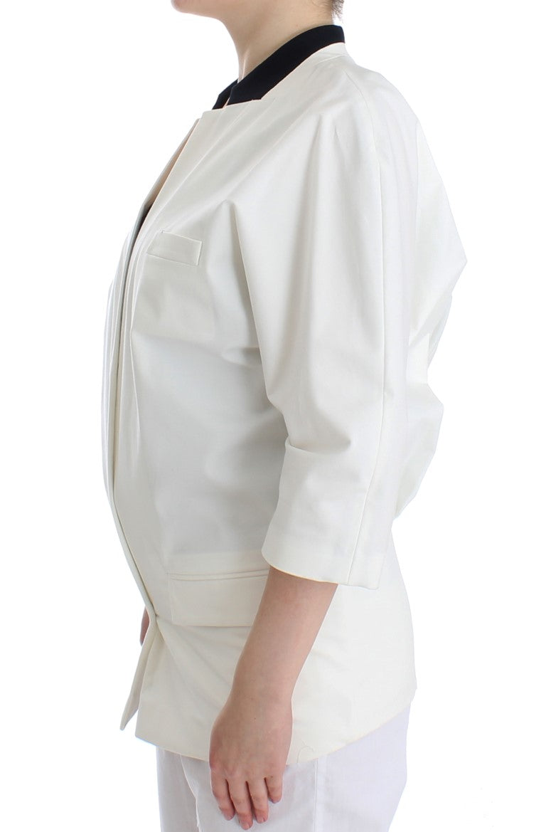 Chic White Cotton Blend Blazer - ventzia