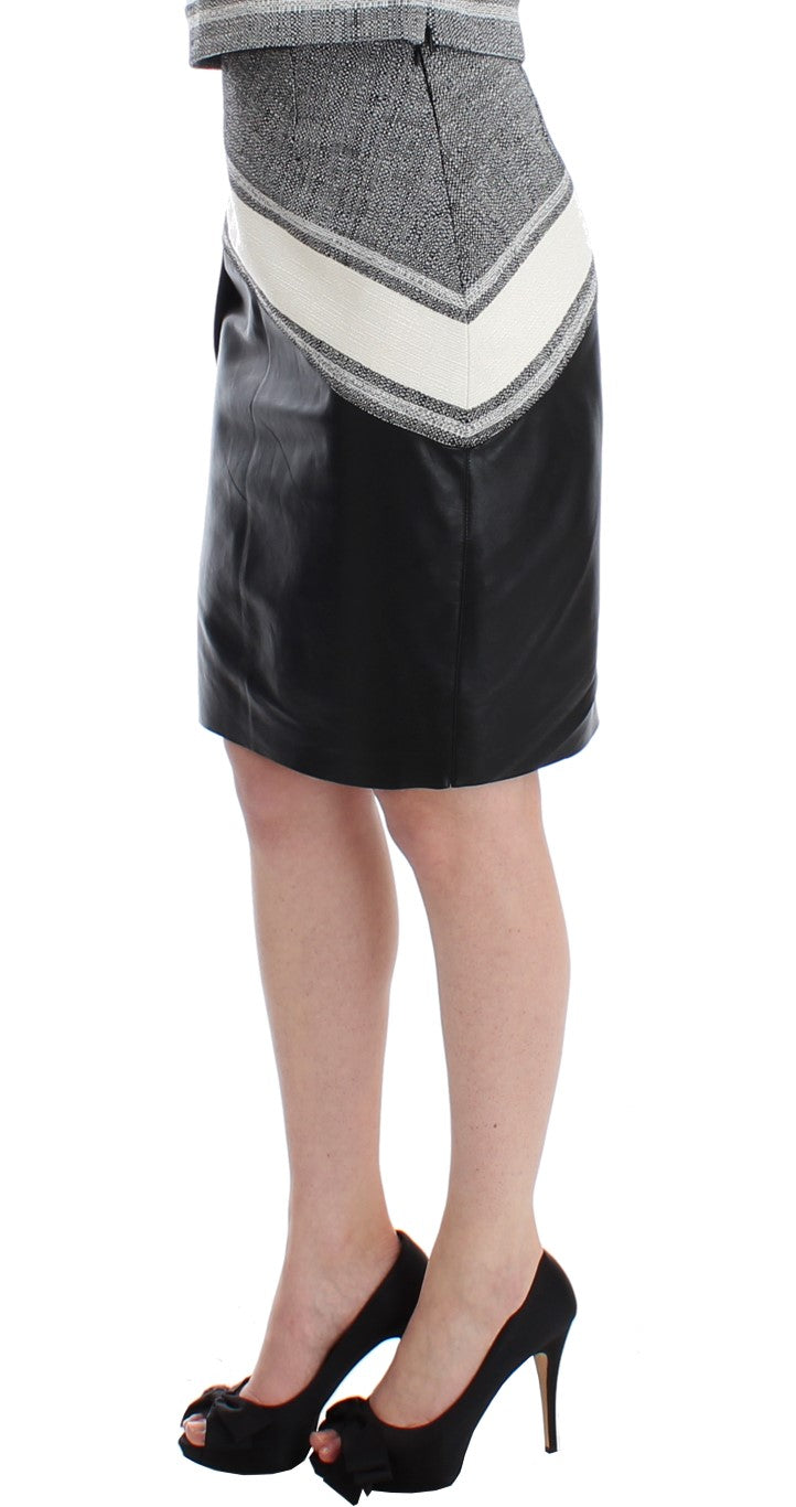 Elegant Leather Liza Skirt in Black and Gray - ventzia