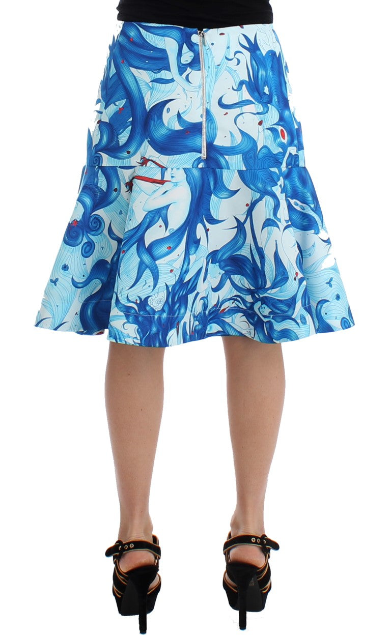 Elegant Fresco-Print Knee-Length Skirt - ventzia