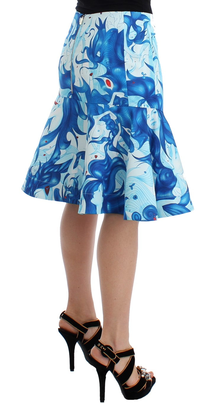 Elegant Fresco-Print Knee-Length Skirt - ventzia