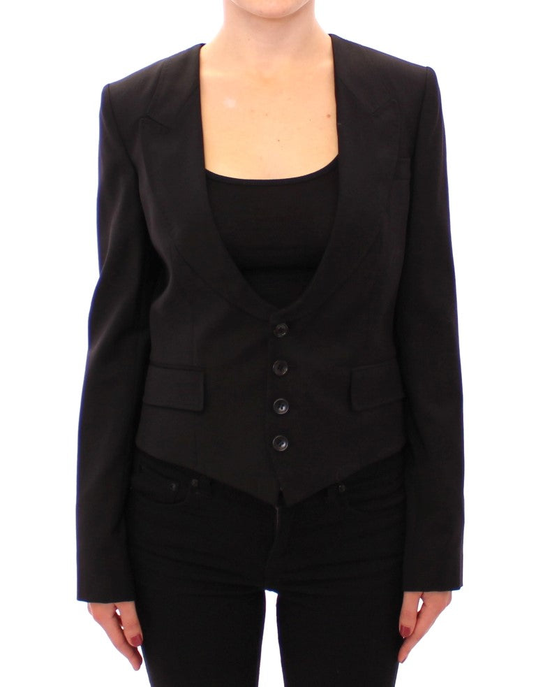 Elegant Silk-Blend Black Blazer with Scarf Back Detail - ventzia