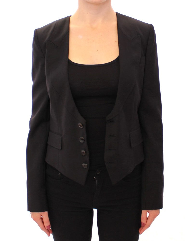 Elegant Silk-Blend Black Blazer with Scarf Back Detail - ventzia