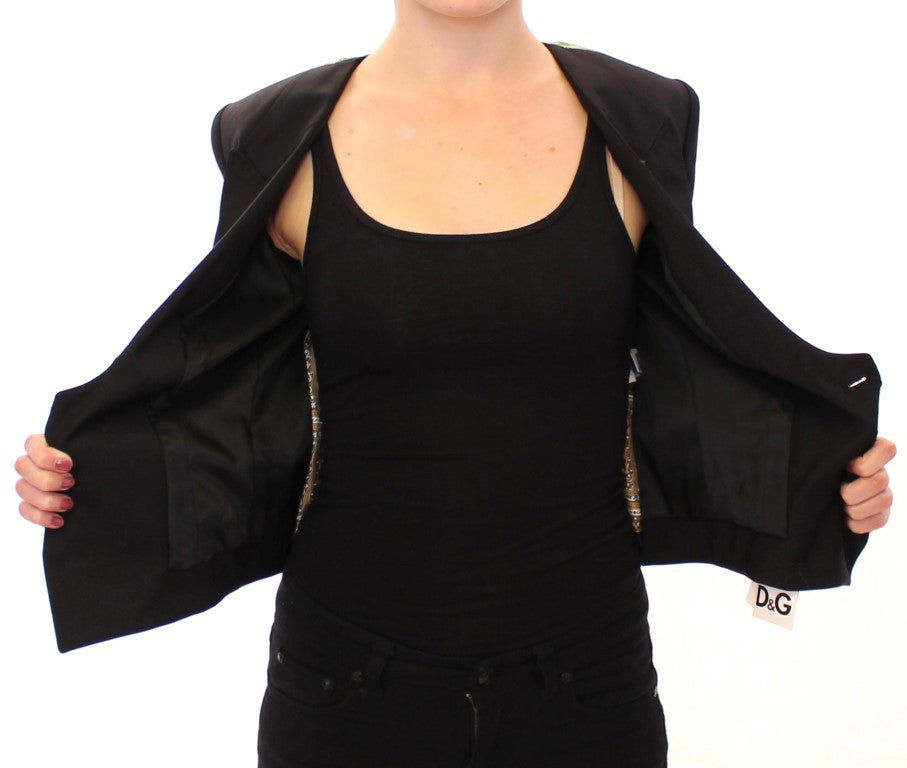 Elegant Silk-Blend Black Blazer with Scarf Back Detail - ventzia