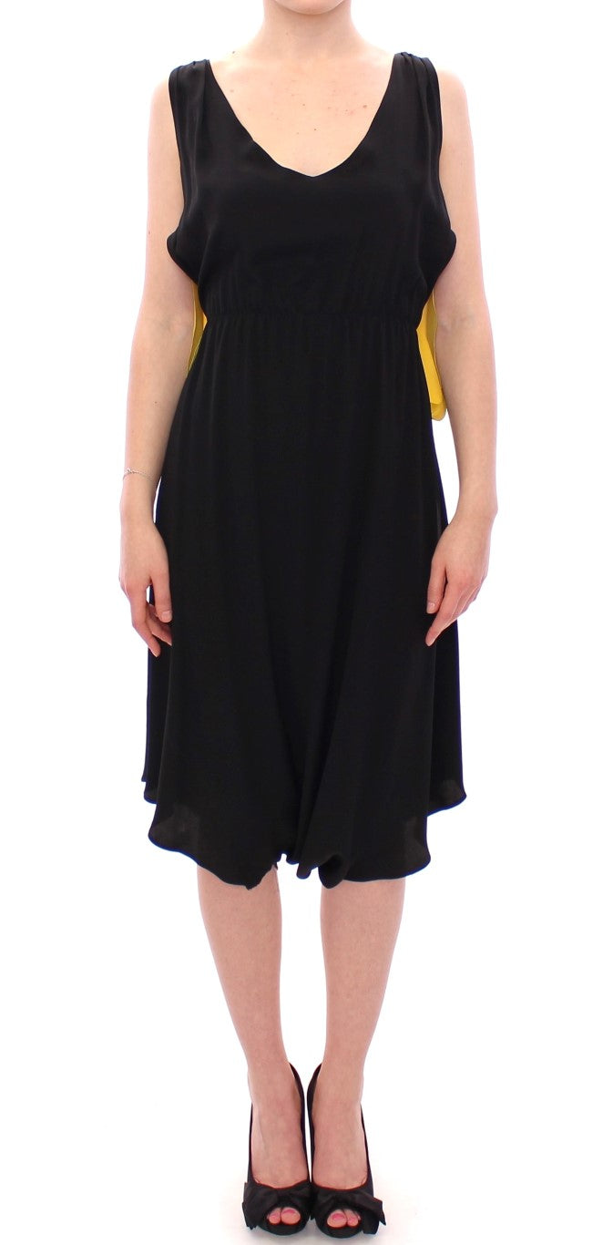Elegant Silk Blend Shift Dress in Black and Yellow - ventzia