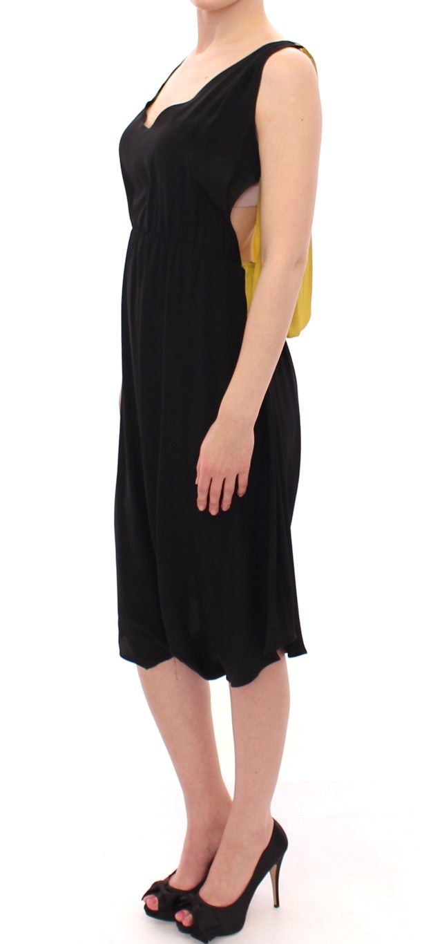 Elegant Silk Blend Shift Dress in Black and Yellow - ventzia