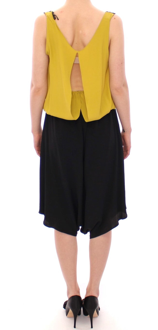 Elegant Silk Blend Shift Dress in Black and Yellow - ventzia
