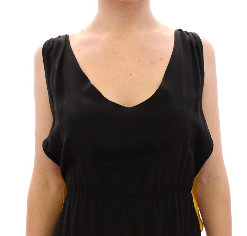 Elegant Silk Blend Shift Dress in Black and Yellow - ventzia