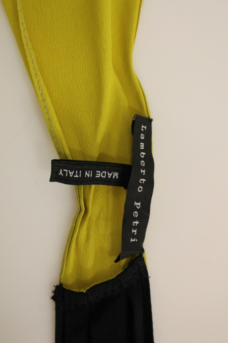 Elegant Silk Blend Shift Dress in Black and Yellow - ventzia
