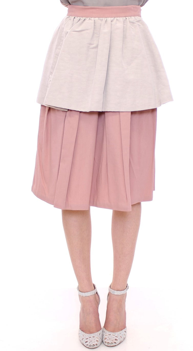Elegant Pleated Knee-length Skirt in Pink and Gray - ventzia