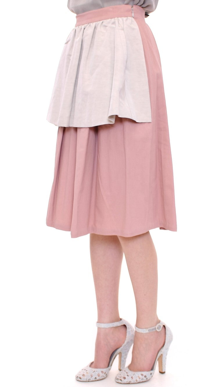 Elegant Pleated Knee-length Skirt in Pink and Gray - ventzia