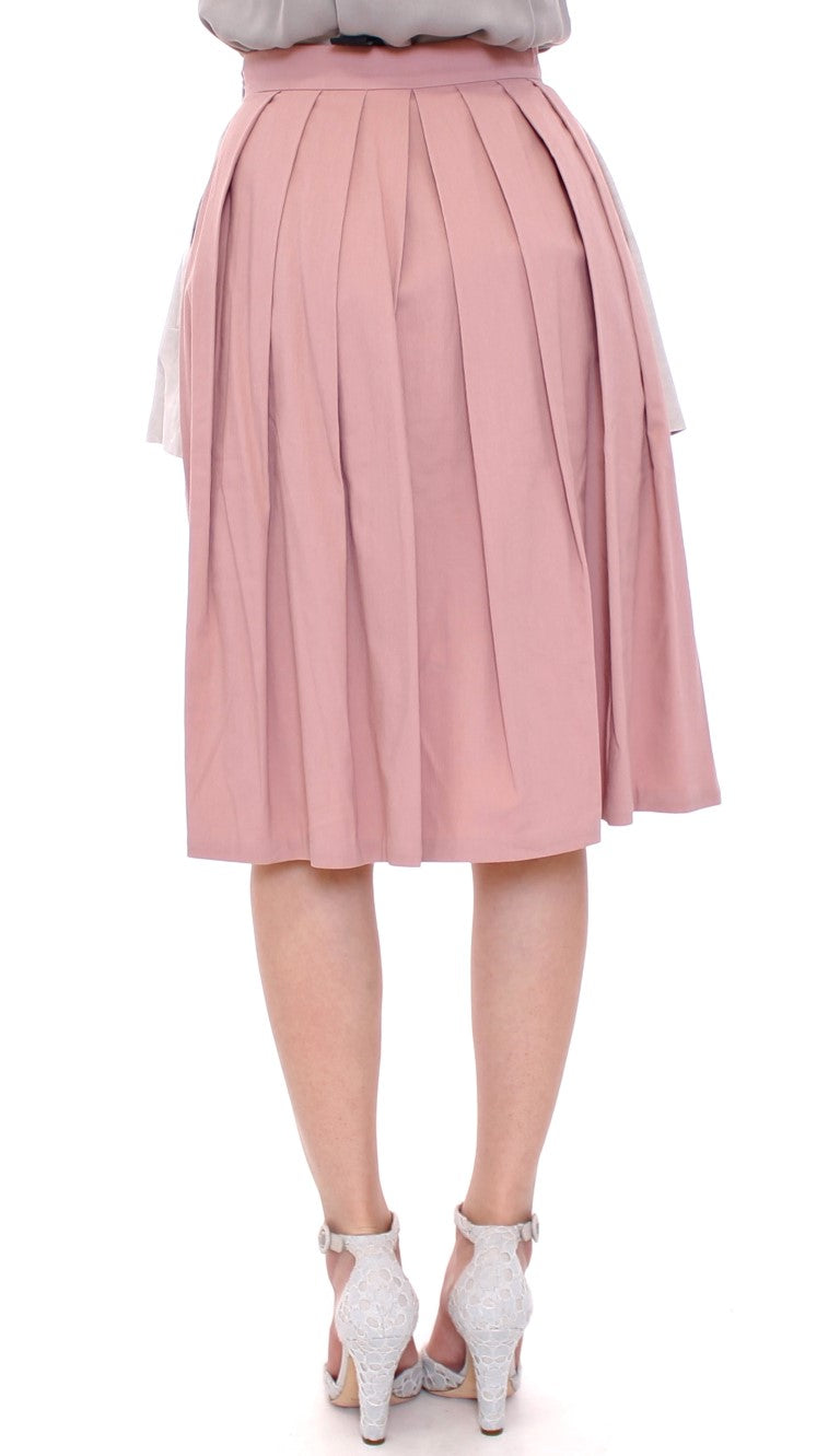 Elegant Pleated Knee-length Skirt in Pink and Gray - ventzia