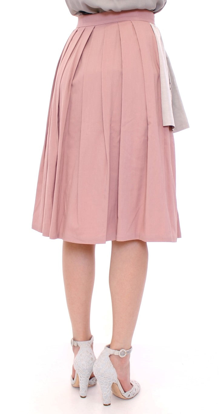 Elegant Pleated Knee-length Skirt in Pink and Gray - ventzia