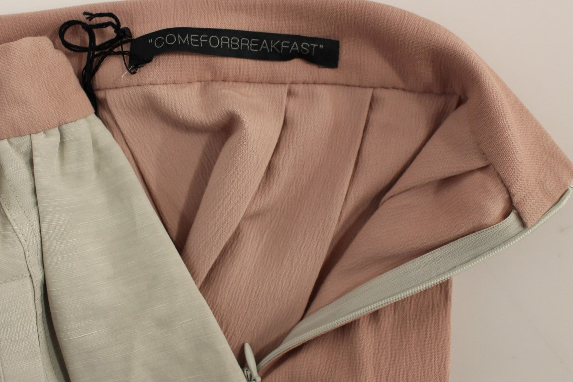 Elegant Pleated Knee-length Skirt in Pink and Gray - ventzia