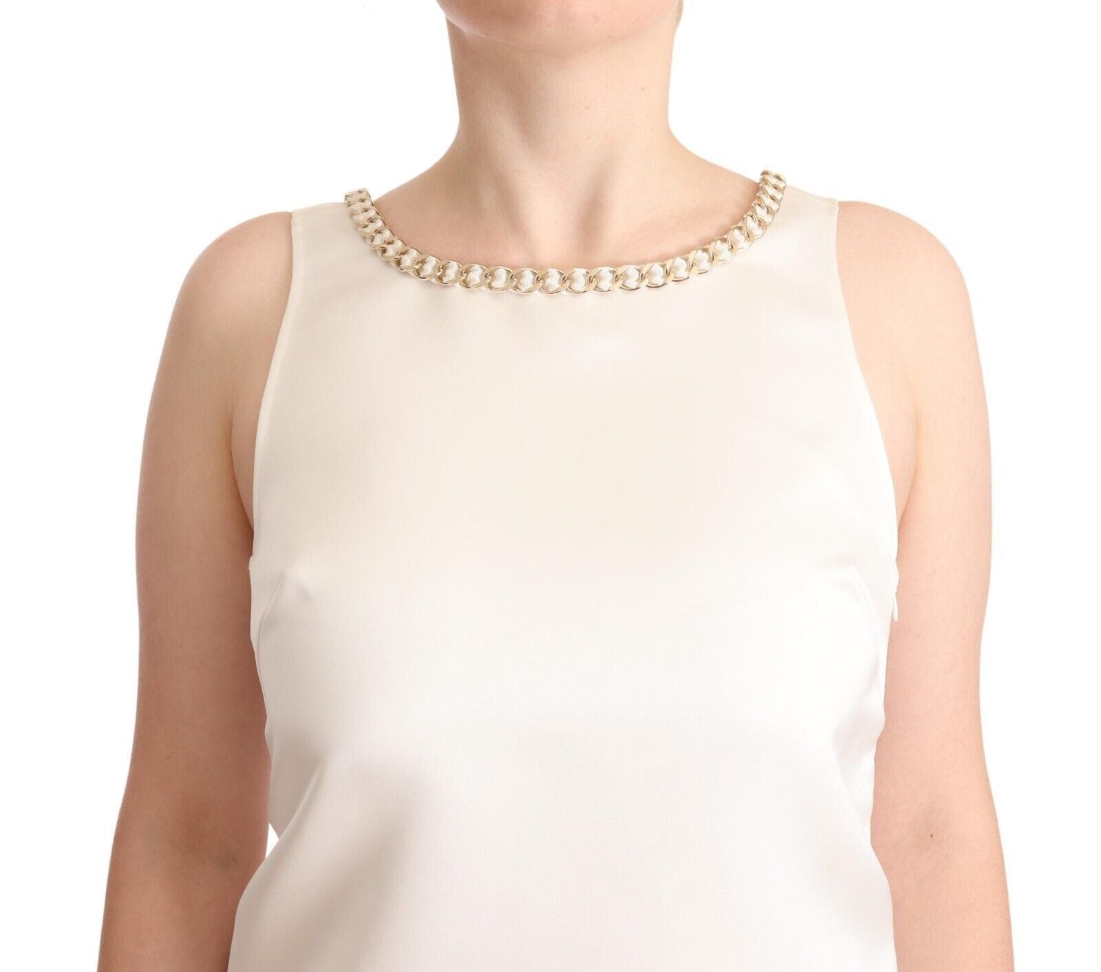 White Polyester Sleeveless Mini Shift Dress - ventzia