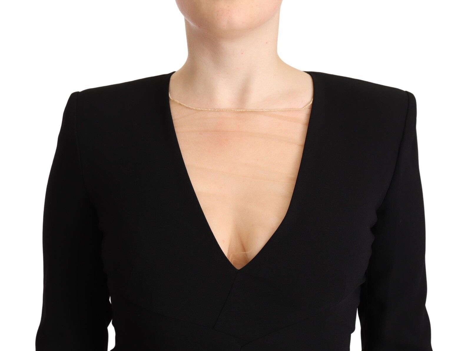 Black Long Sleeves Deep V-neck Mini Sheath Dress - ventzia