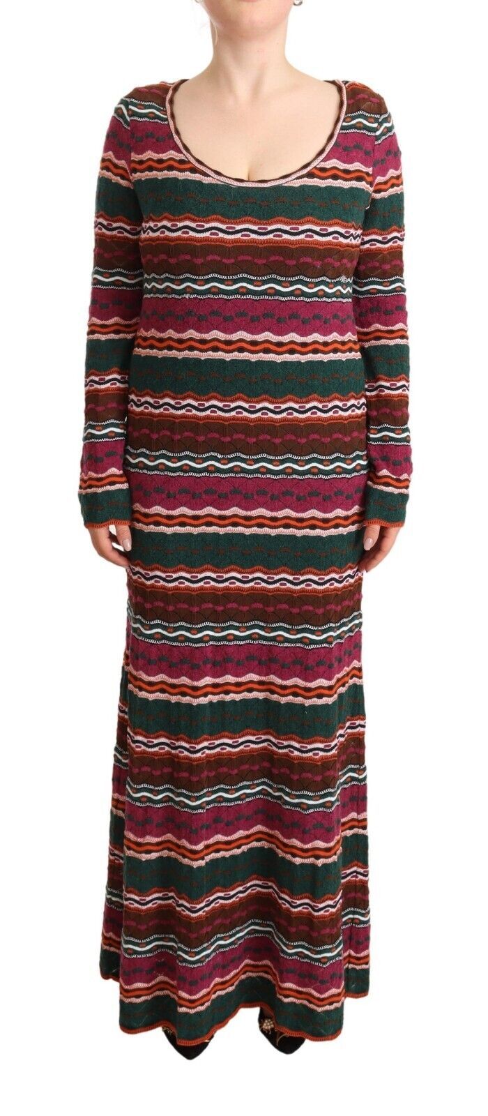 Multicolor Stripe Wool Knitted Maxi Sheath Dress - ventzia