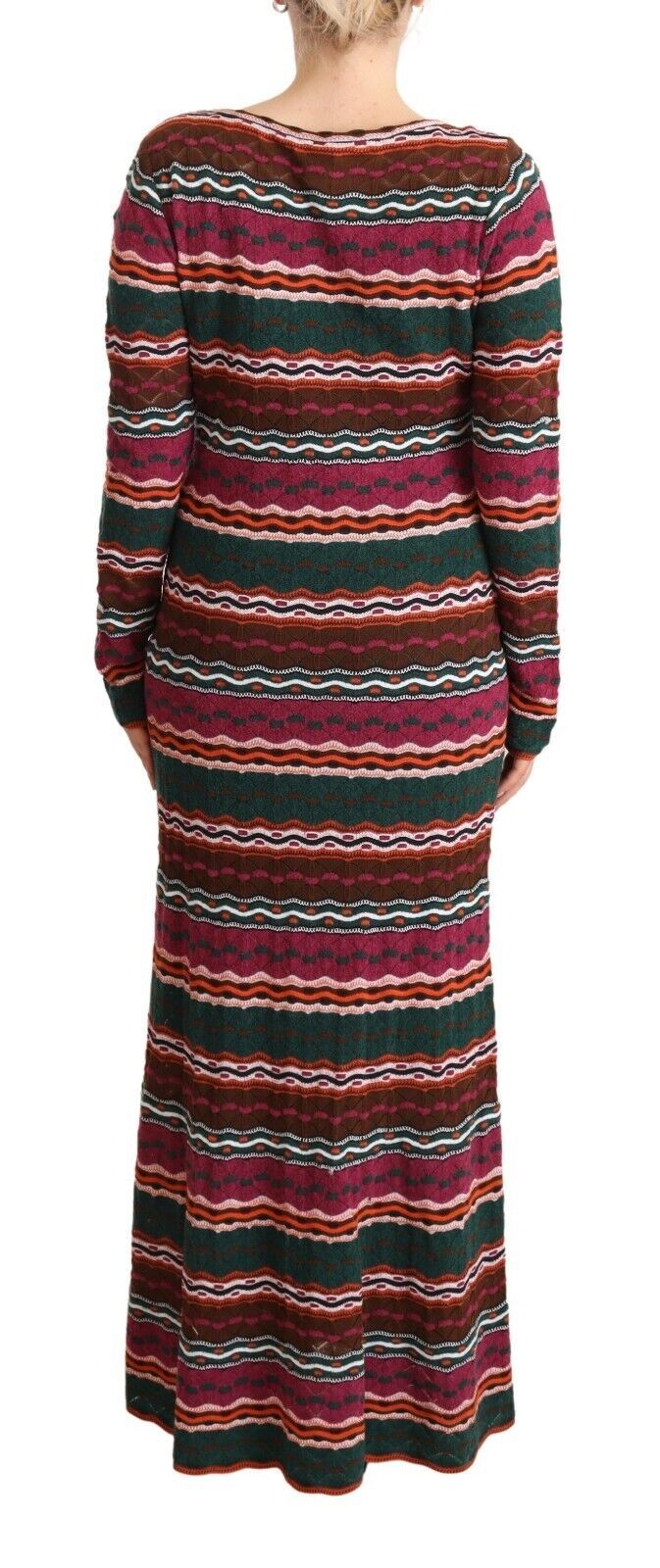 Multicolor Stripe Wool Knitted Maxi Sheath Dress - ventzia