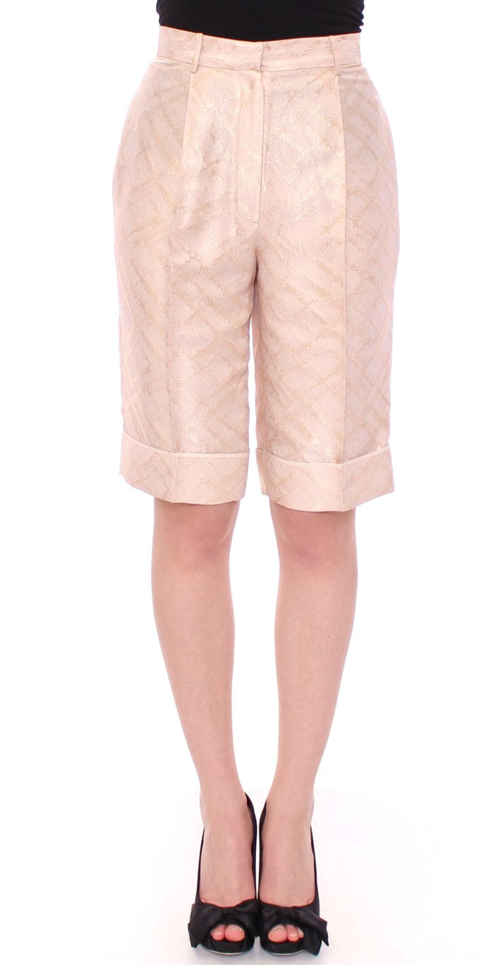Exclusive Beige Brocade Above Knee Shorts - ventzia