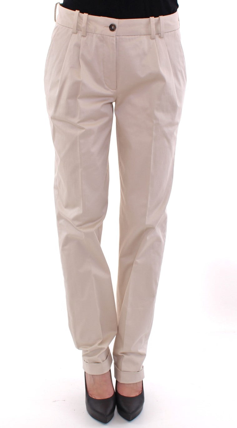 Elegant Beige Regular Fit Cotton Pants - ventzia