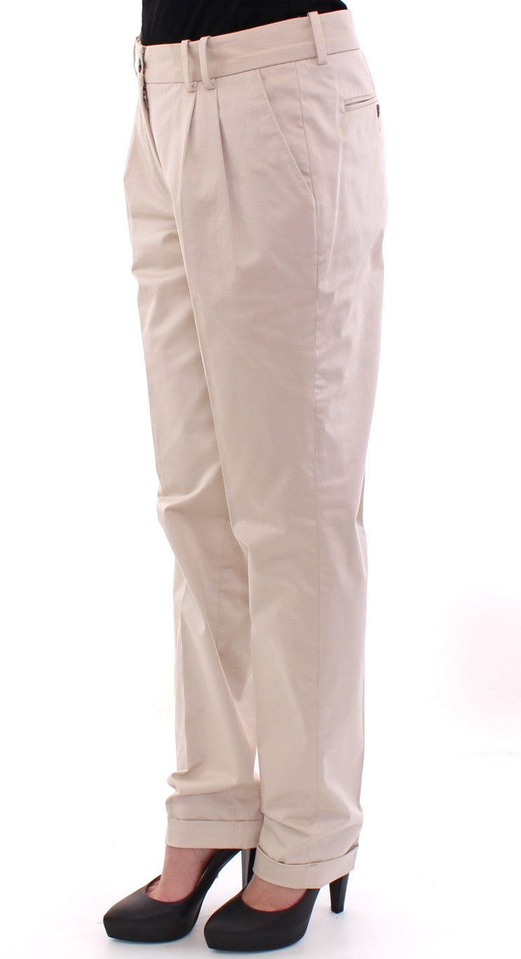 Elegant Beige Regular Fit Cotton Pants - ventzia