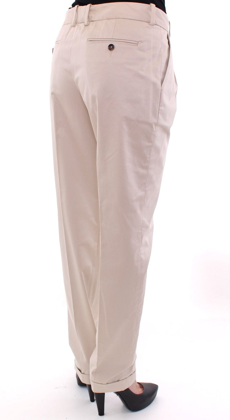 Elegant Beige Regular Fit Cotton Pants - ventzia