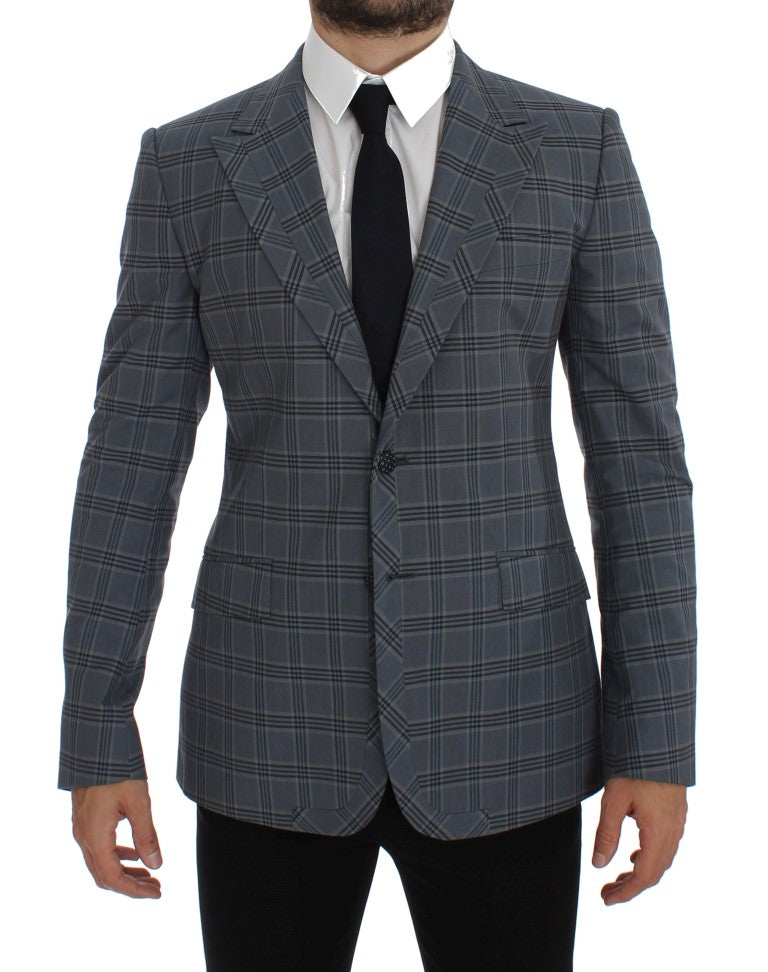 Elegant Blue Checkered Slim Fit Blazer - ventzia