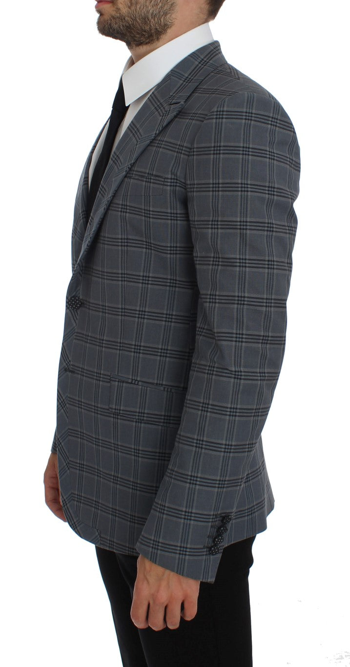 Elegant Blue Checkered Slim Fit Blazer - ventzia