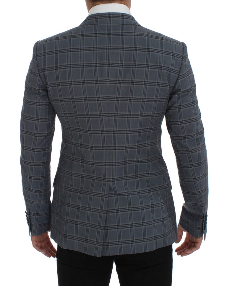 Elegant Blue Checkered Slim Fit Blazer - ventzia