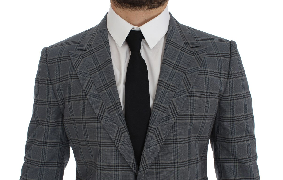 Elegant Blue Checkered Slim Fit Blazer - ventzia