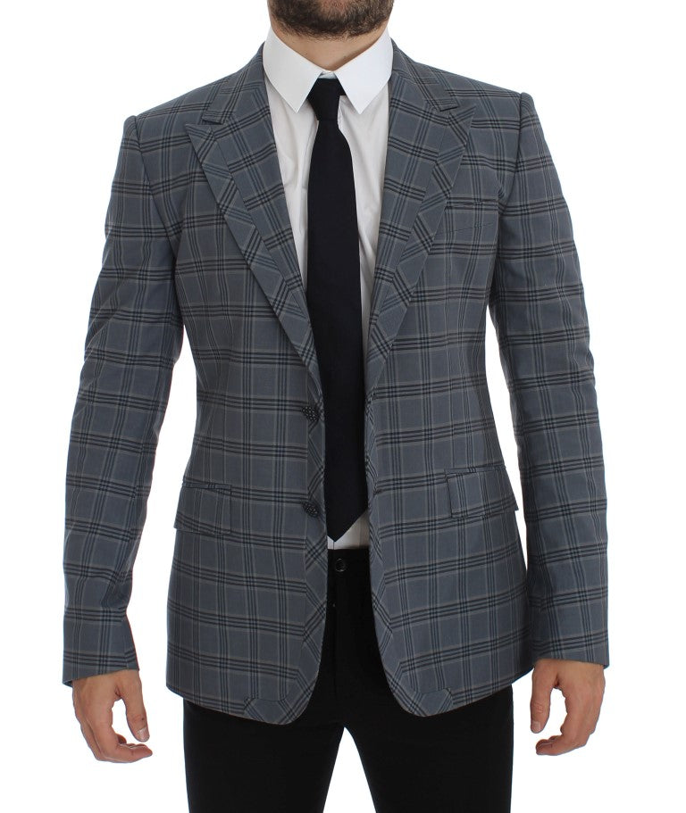 Elegant Blue Checkered Slim Fit Blazer - ventzia