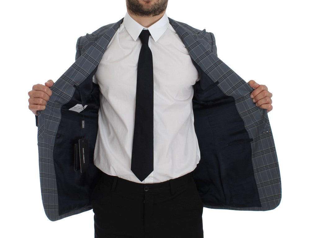Elegant Blue Checkered Slim Fit Blazer - ventzia