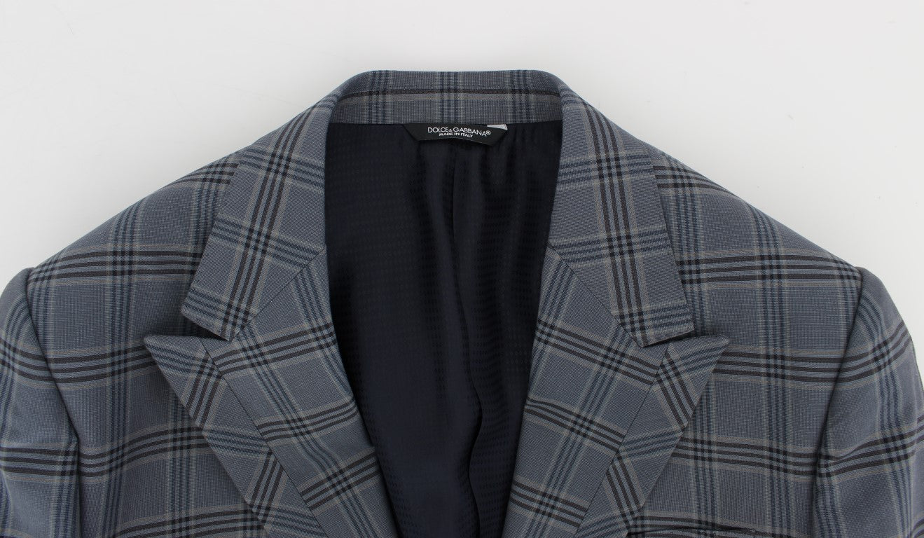 Elegant Blue Checkered Slim Fit Blazer - ventzia