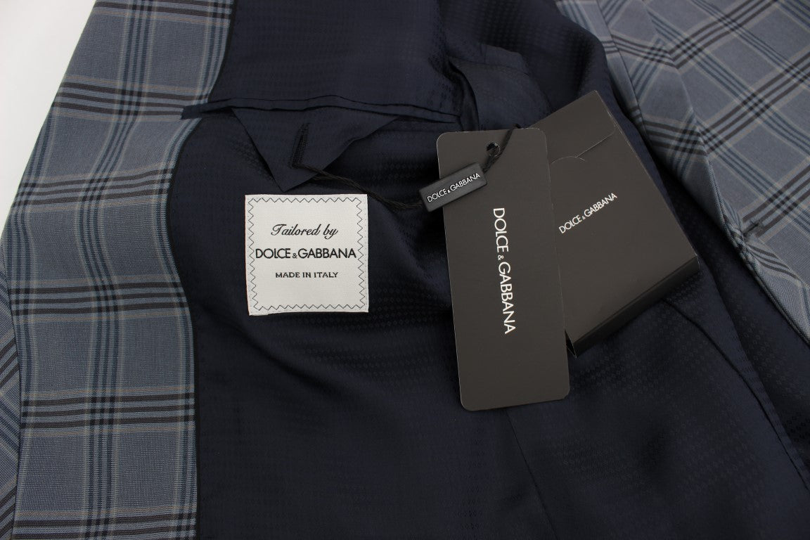 Elegant Blue Checkered Slim Fit Blazer - ventzia