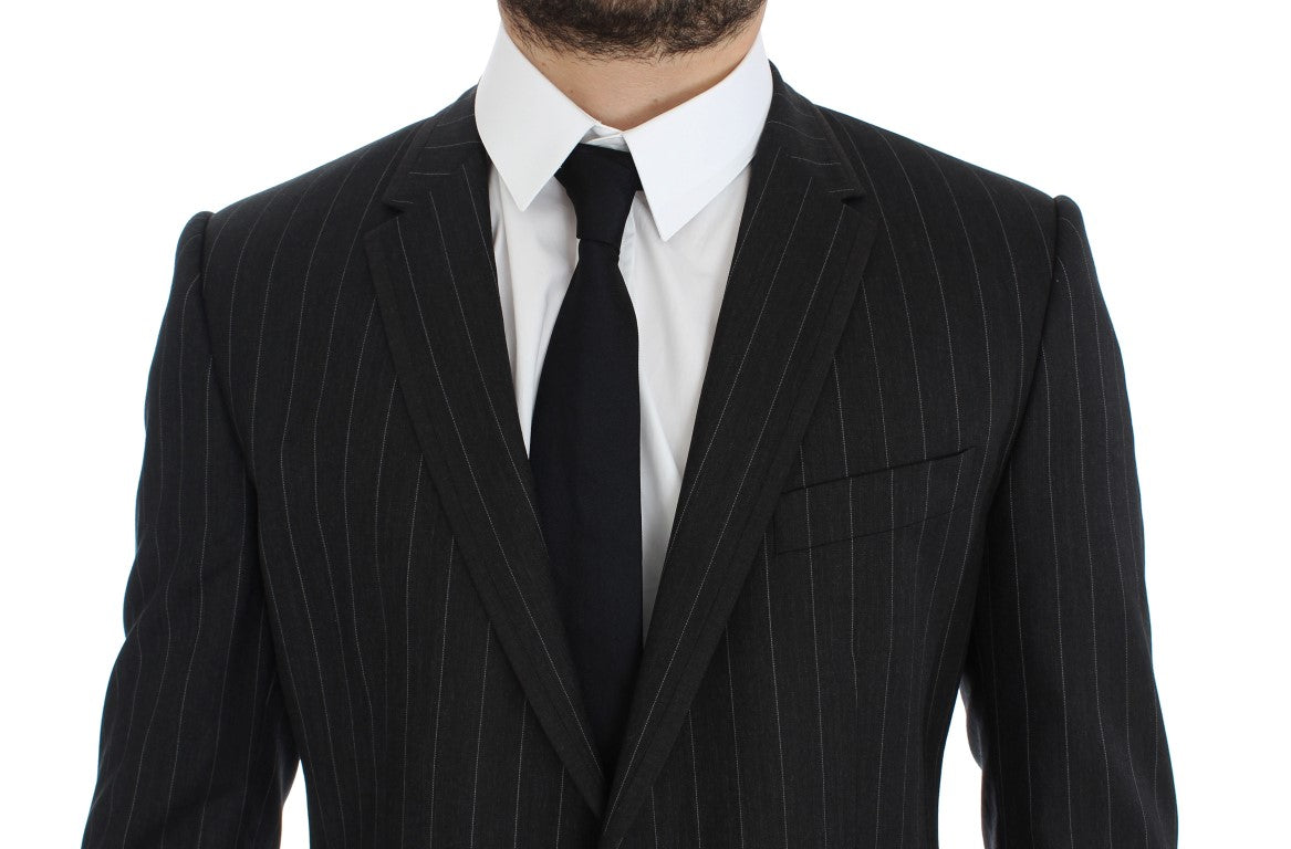 Chic Gray Striped Wool Blazer Jacket - ventzia